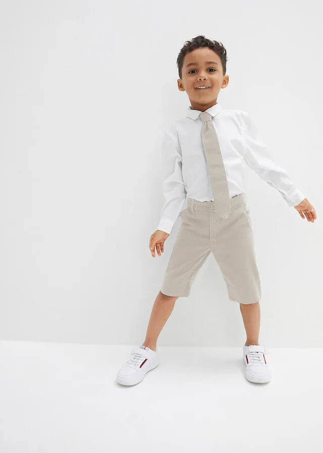 Conjunto de pantalón corto, camisa y pajarita para niños (3 piezas) Blanco/gris piedra